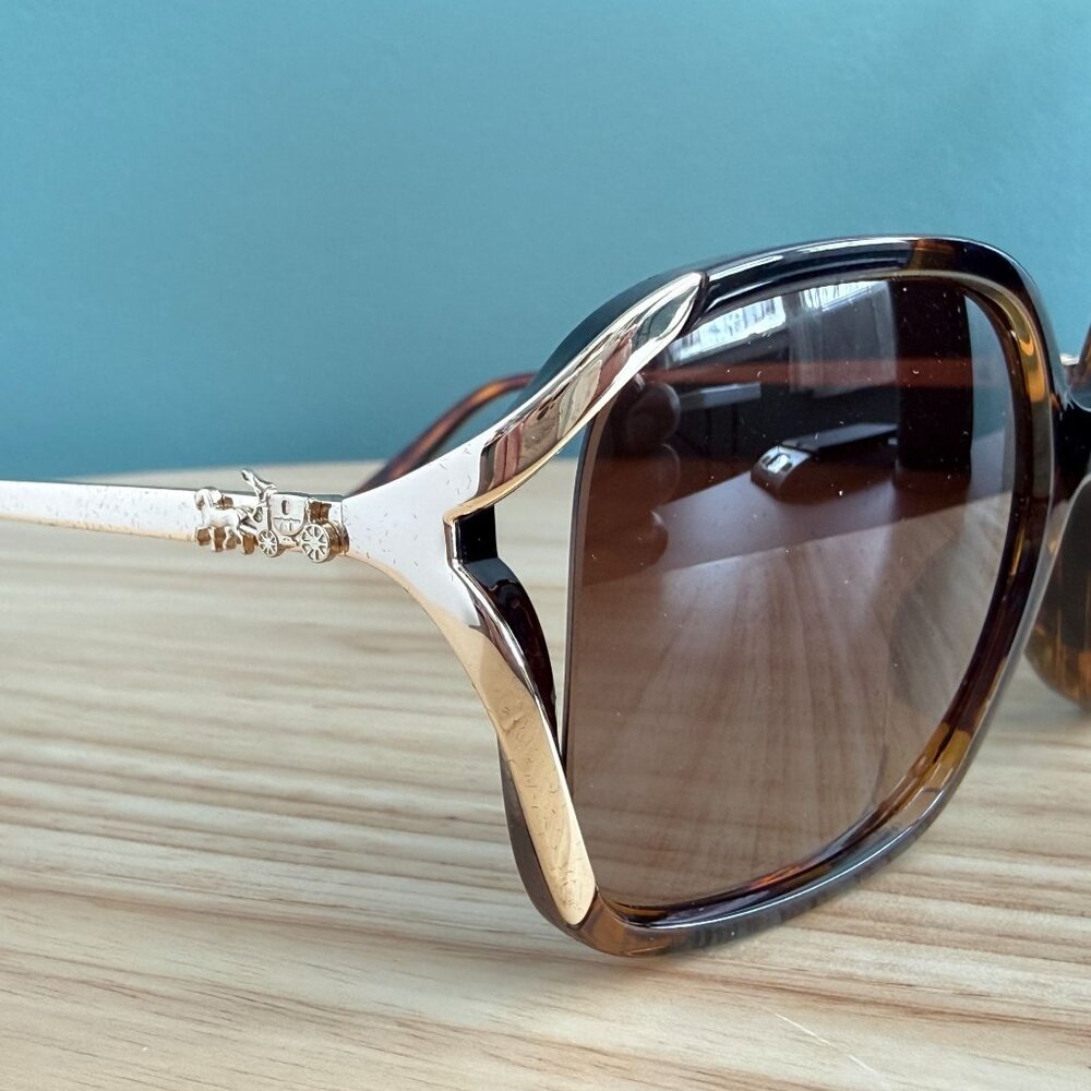 Coach Tortoise Sunglasses HC8280U L1116 XL Gold Cut Out Rims With Case & Papers - Picture 15 of 16